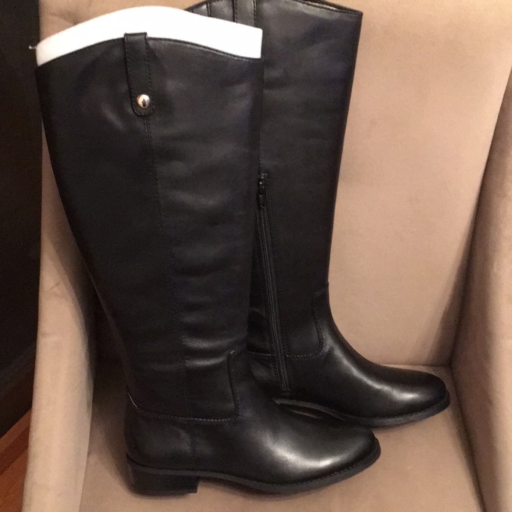 INC Fawne Black Leather Knee-hi Wide Calf Riding Boots, Size 9M